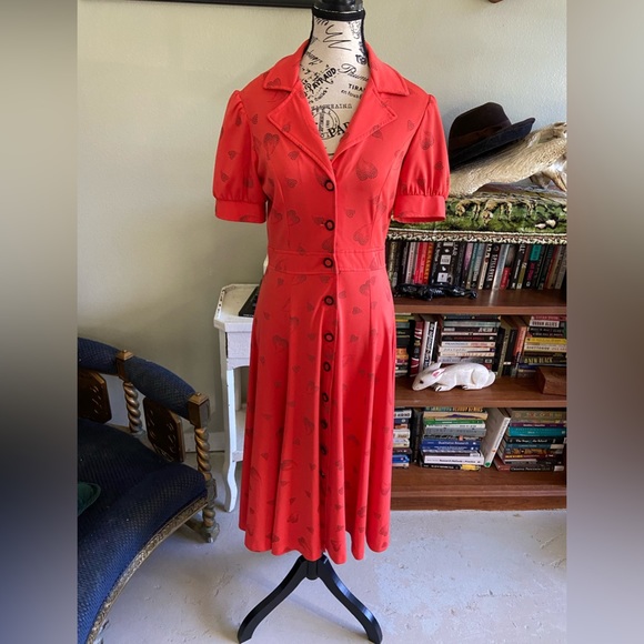 Authentic Original Vintage Style Dresses & Skirts - Vintage 80s does 40s Red Heart Dress